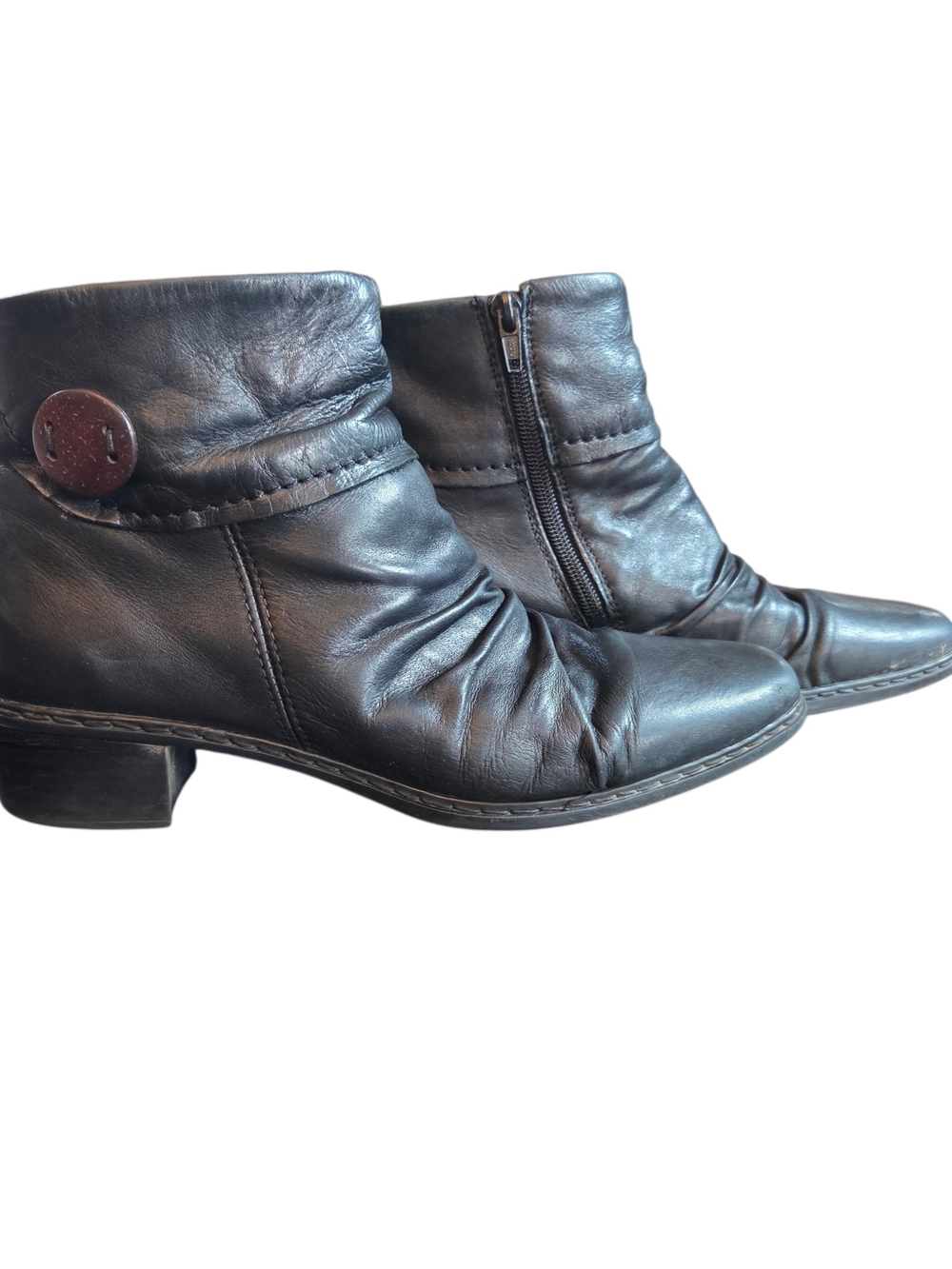 Rieker Black Leather Ankle Booties with Button Detail Size 40